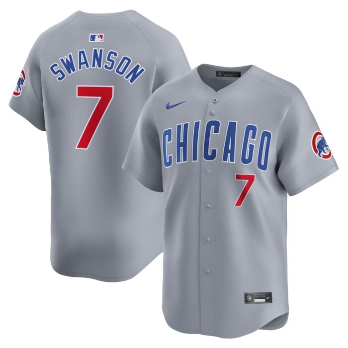 Men’s Chicago Cubs Dansby Swanson Nike Gray Road Limited Player Jersey