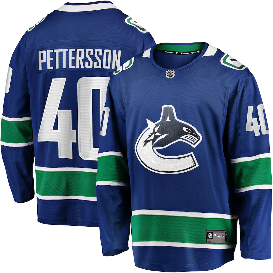 Men's Vancouver Canucks 40 Elias Pettersson Blue Home Premier Breakaway Player Jersey