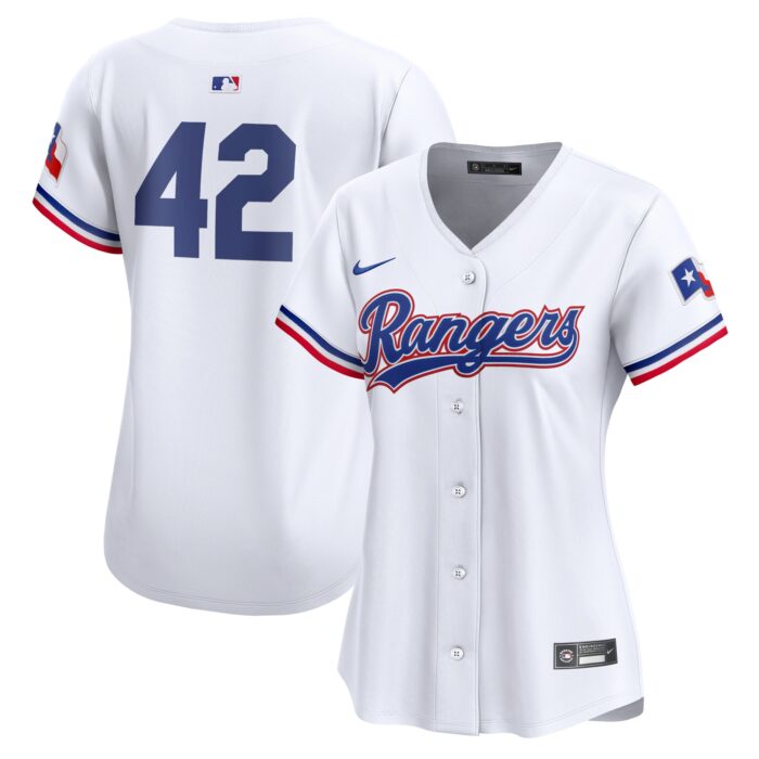 Women’s Texas Rangers Nike White 2024 Jackie Robinson Day Home Limited Jersey