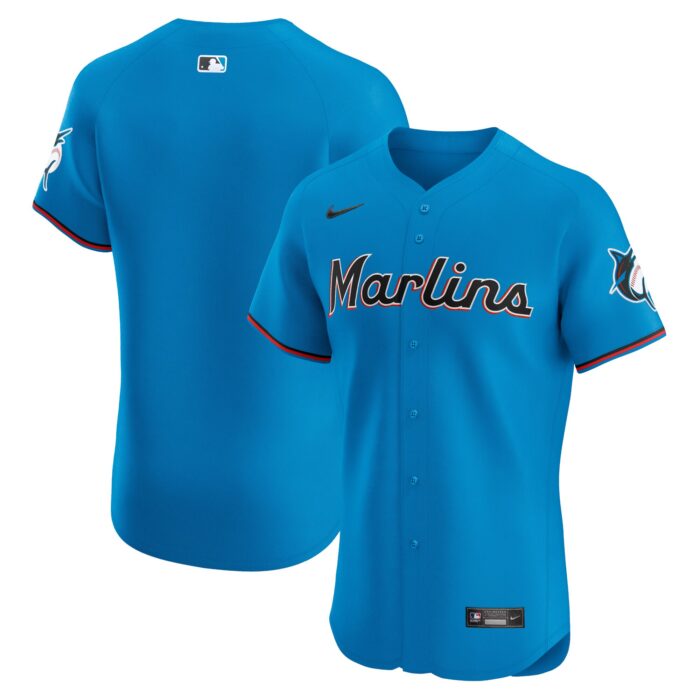 Men’s Miami Marlins Nike Blue Alternate Vapor Premier Elite Patch Jersey