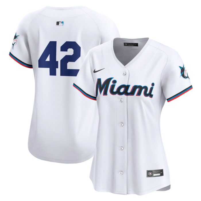 Women’s Miami Marlins Nike White 2024 Jackie Robinson Day Home Limited Jersey