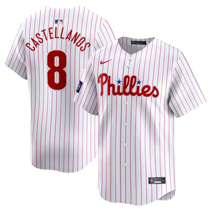 Men’s Philadelphia Phillies Nick Castellanos Nike White 2024 MLB World Tour London Series Home Limited Player Jersey