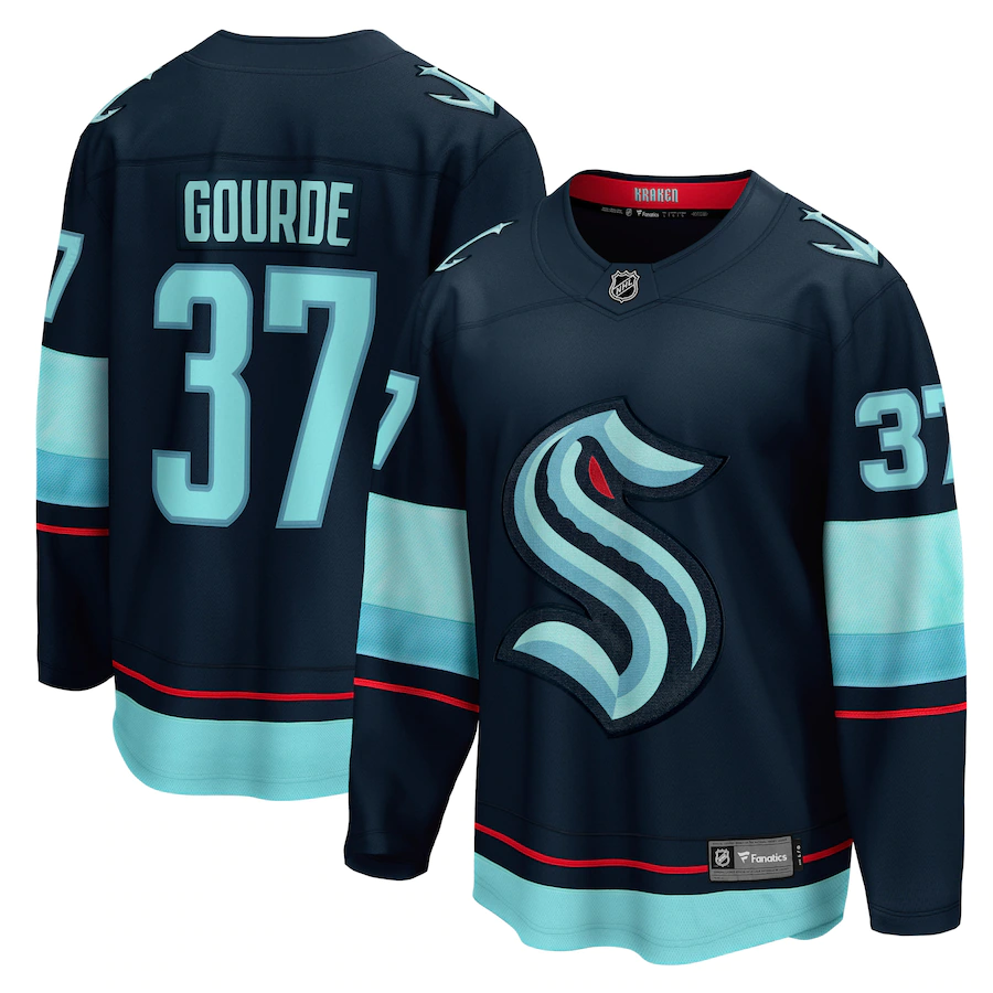 Men's Seattle Kraken 37 Yanni Gourde Deep Sea Blue Home Premier Breakaway Player Jersey