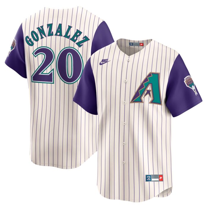 Men’s Arizona Diamondbacks Luis Gonzalez Nike Cream Throwback Cooperstown Collection Limited Jersey