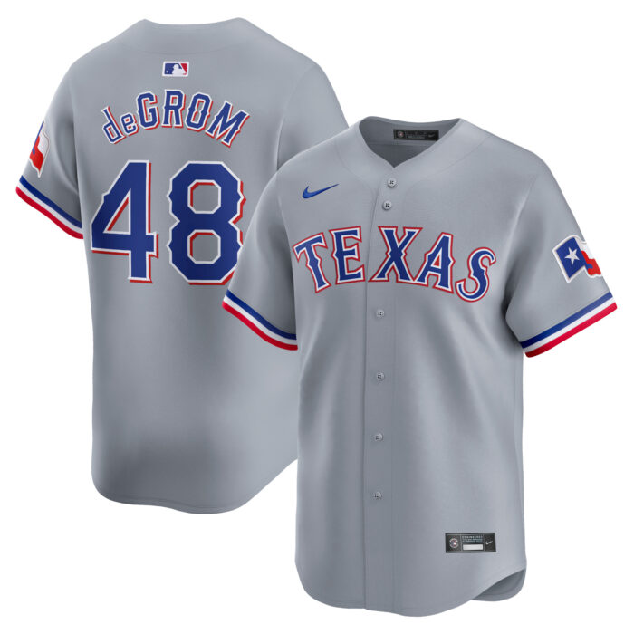 Men’s Texas Rangers Jacob deGrom Nike Gray Away Limited Player Jersey