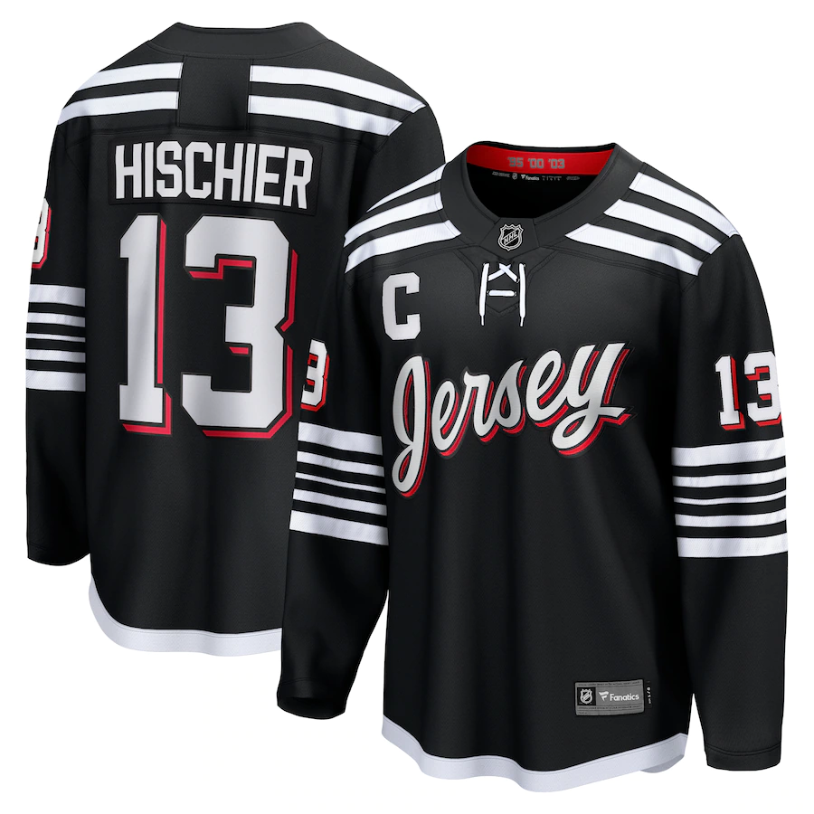 Men's New Jersey Devils 13 Nico Hischier Black Alternate Premier Breakaway Player Jersey