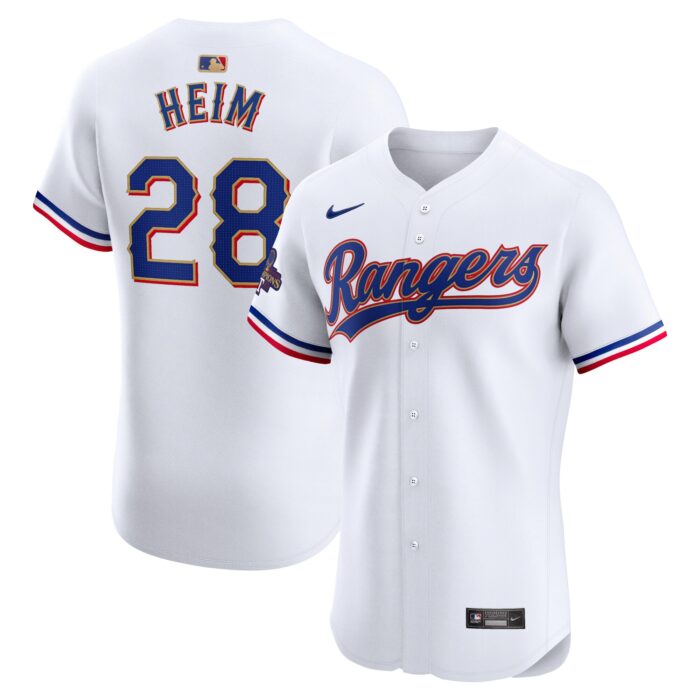 Men’s Texas Rangers Jonah Heim Nike White 2024 Gold Collection Elite Player Jersey