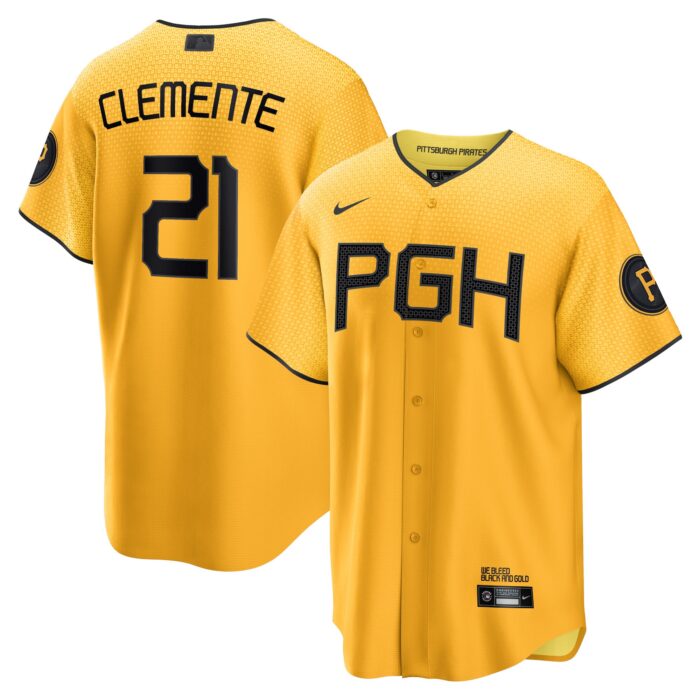Men’s Pittsburgh Pirates Roberto Clemente Nike Gold City Connect Replica Player Jersey