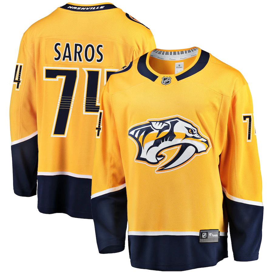 Men's Nashville Predators 74 Juuse Saros Fanatics Branded Gold Breakaway Player Jersey