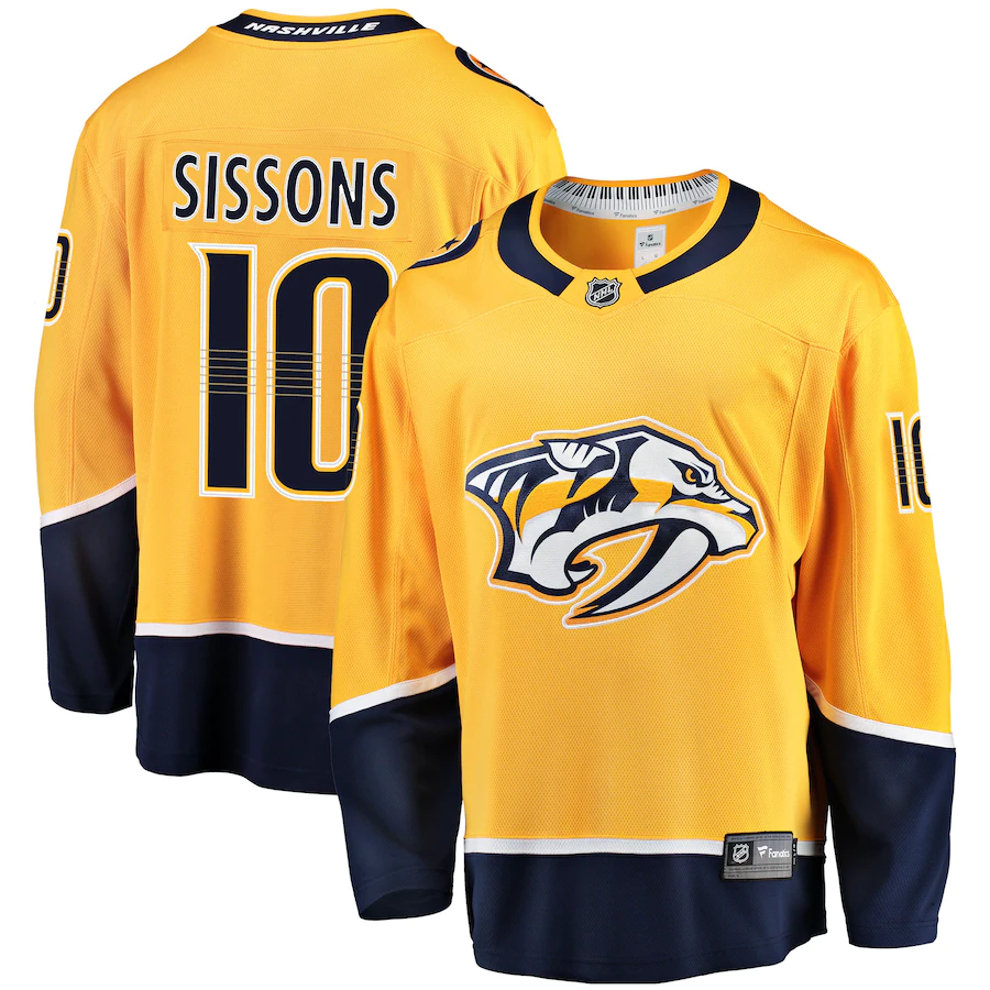 Men's Nashville Predators 10 Colton Sissons Gold Breakaway Player Jersey