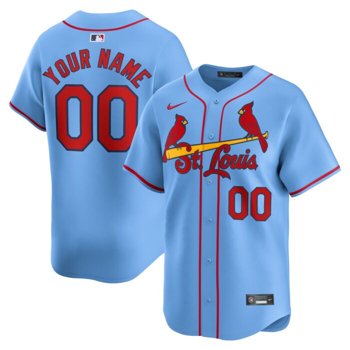 Men’s St. Louis Cardinals Nike Light Blue Alternate Limited Custom Jersey