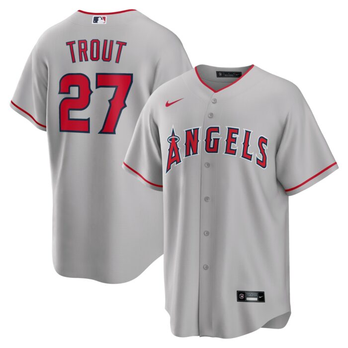 Men’s Los Angeles Angels Mike Trout Nike Silver Road Replica Player Name Jersey