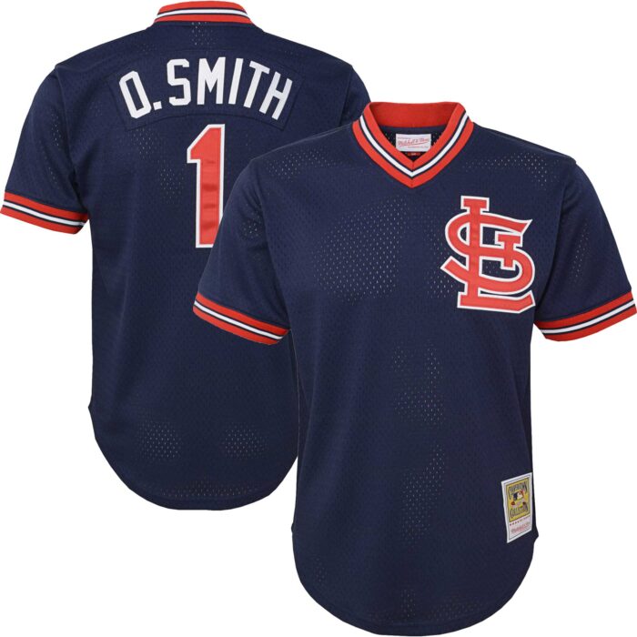 Youth St. Louis Cardinals Ozzie Smith Mitchell & Ness Navy Cooperstown Collection Mesh Batting Practice Jersey