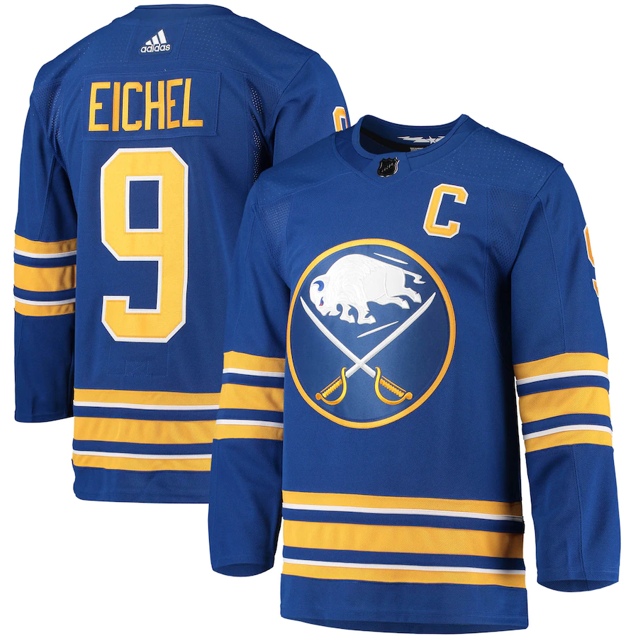 Men's Buffalo Sabres 9 Jack Eichel Royal Home Captain Patch Primegreen Authentic Pro Player Jersey