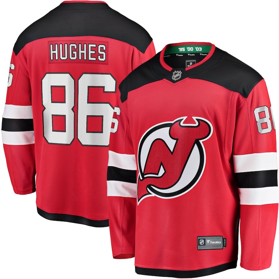 Men's New Jersey 86 Devils Jack Hughes Red Home Premier Breakaway Player Jersey