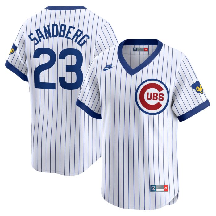 Men’s Chicago Cubs Ryne Sandberg Nike White Throwback Cooperstown Limited Jersey