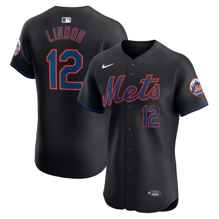 Men’s New York Mets Francisco Lindor Nike Black Alternate Elite Player Jersey