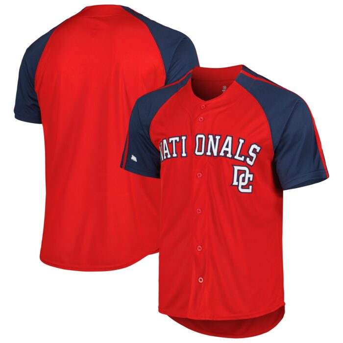 Men’s Washington Nationals Stitches Red Button-Down Raglan Fashion Jersey