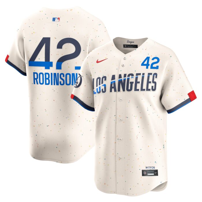 Men’s Los Angeles Dodgers Jackie Robinson Nike Cream 2024 City Connect Limited Player Jersey