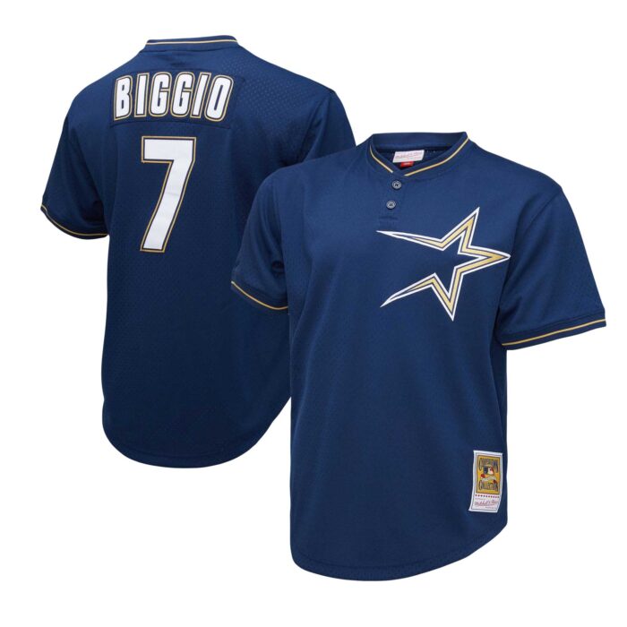 Men’s Houston Astros Craig Biggio Mitchell & Ness Navy 1991 Cooperstown Collection Mesh Pullover Jersey