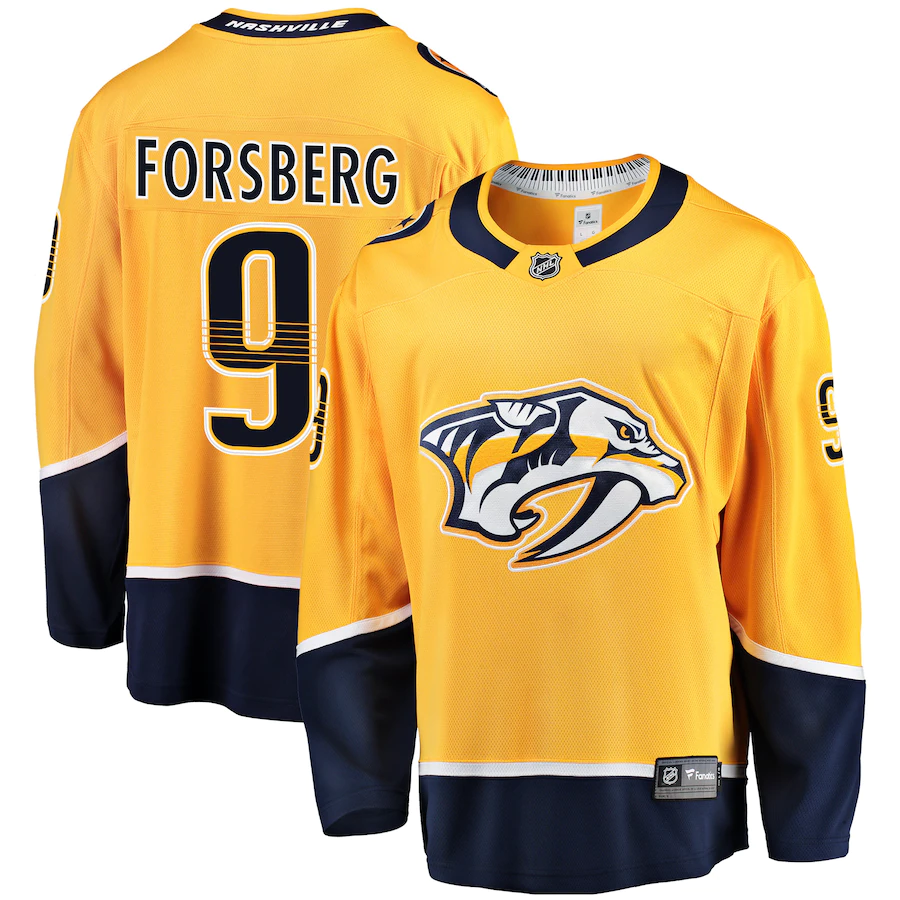 Men's Nashville Predators 9 Filip Forsberg Gold Breakaway Player Jersey