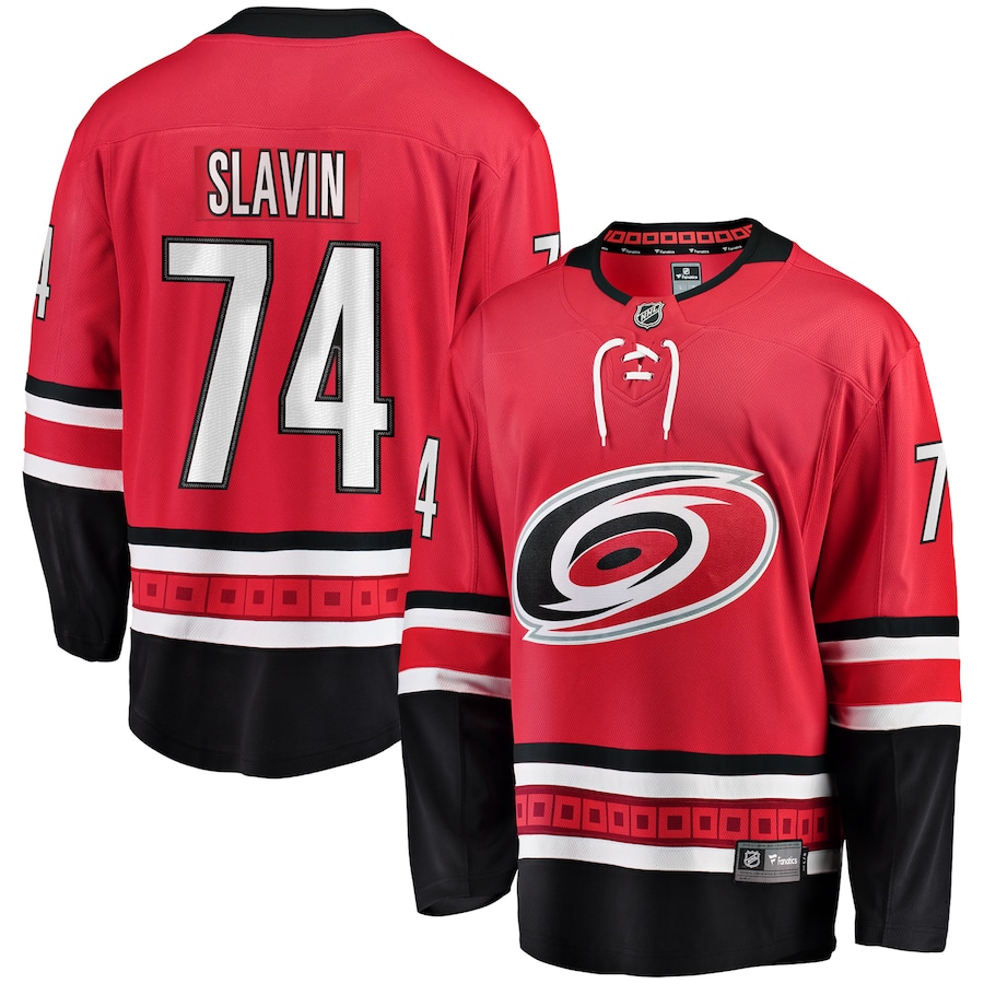 Men's Carolina Hurricanes 74 Jaccob Slavin Fanatics Branded Red Breakaway Player Jersey