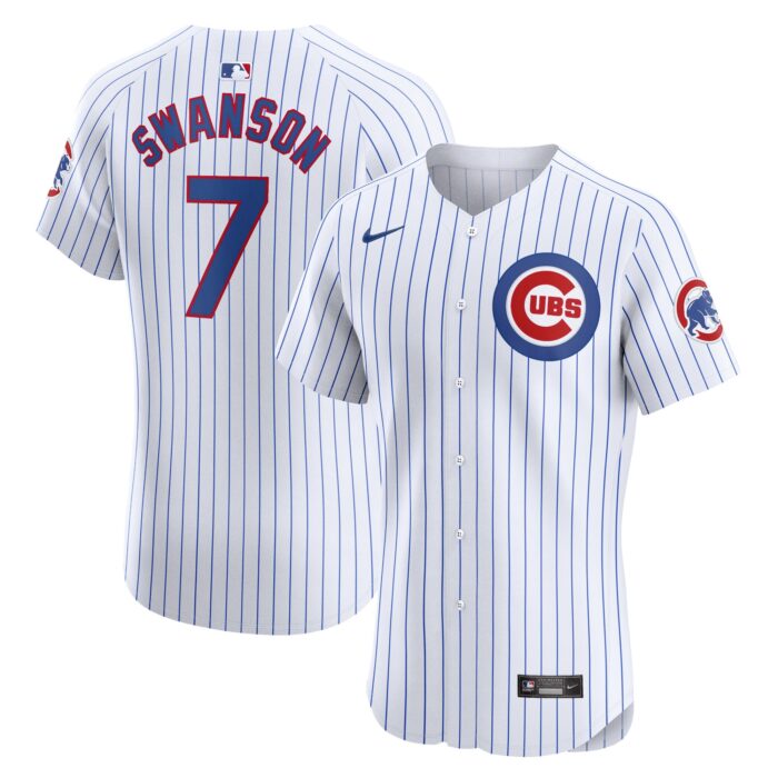 Men’s Chicago Cubs Dansby Swanson Nike White Home Elite Player Jersey