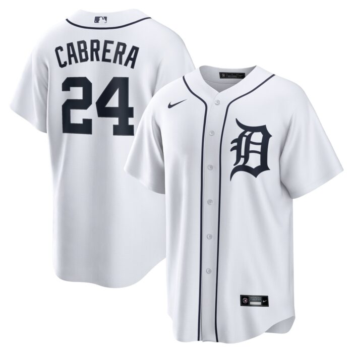 Men’s Detroit Tigers Miguel Cabrera Nike White Home Replica Player Name Jersey