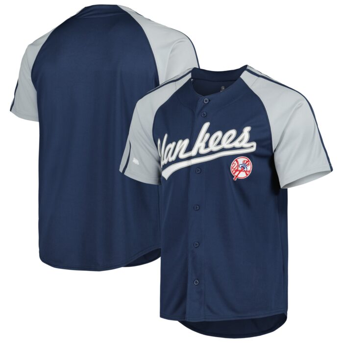Men’s New York Yankees Stitches Navy Button-Down Raglan Fashion Jersey