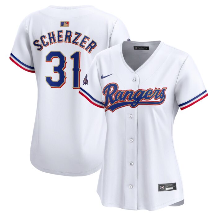 Women’s Texas Rangers Max Scherzer Nike White 2024 Gold Collection Limited Player Jersey