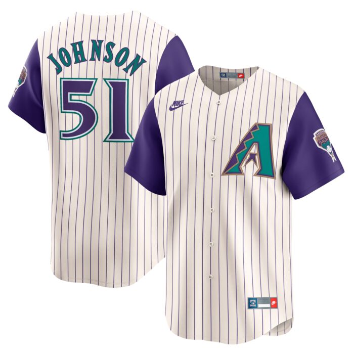 Men’s Arizona Diamondbacks Randy Johnson Nike Cream Throwback Cooperstown Collection Limited Jersey