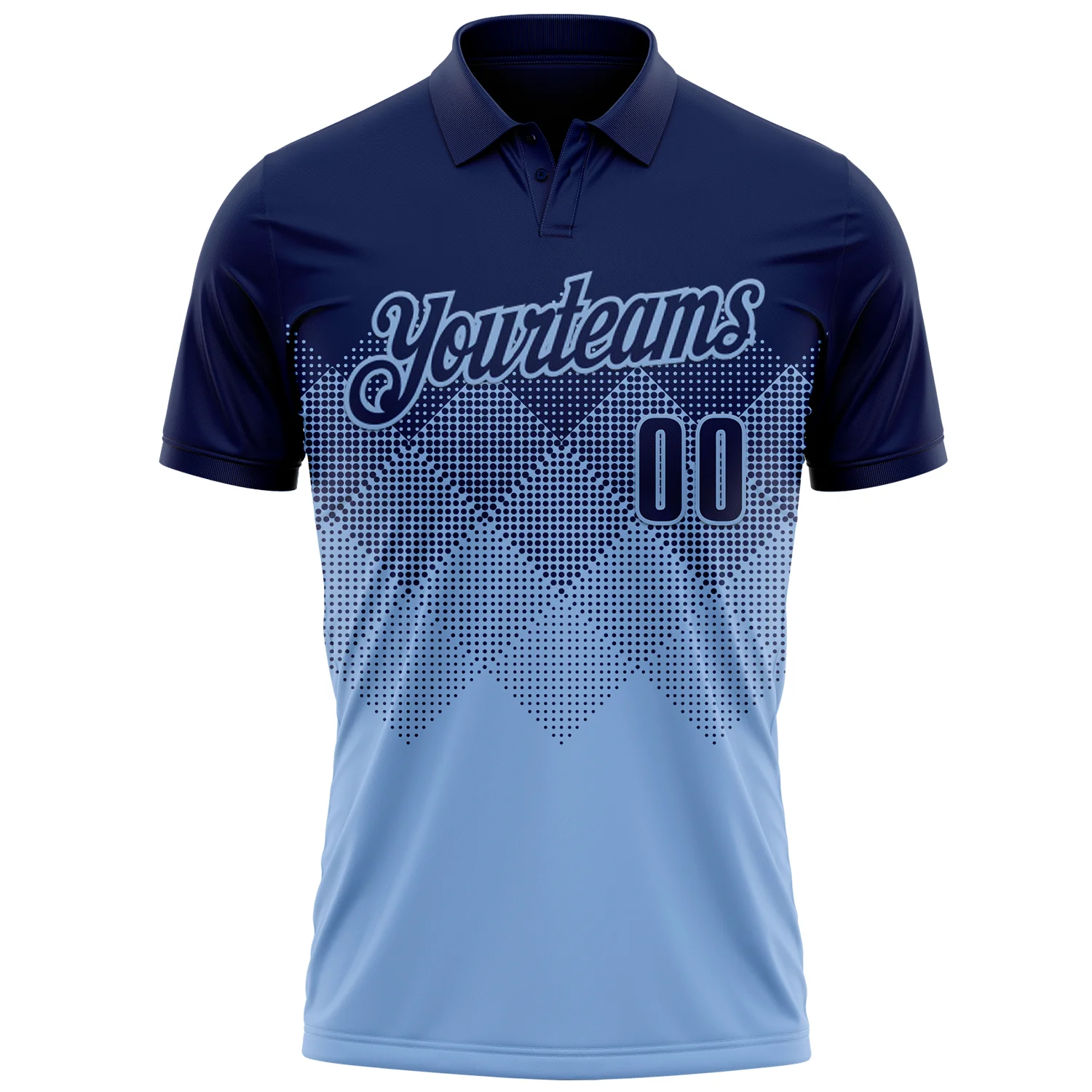Custom Navy Light Blue 3D Gradient Square Shape Performance Polo Shirt