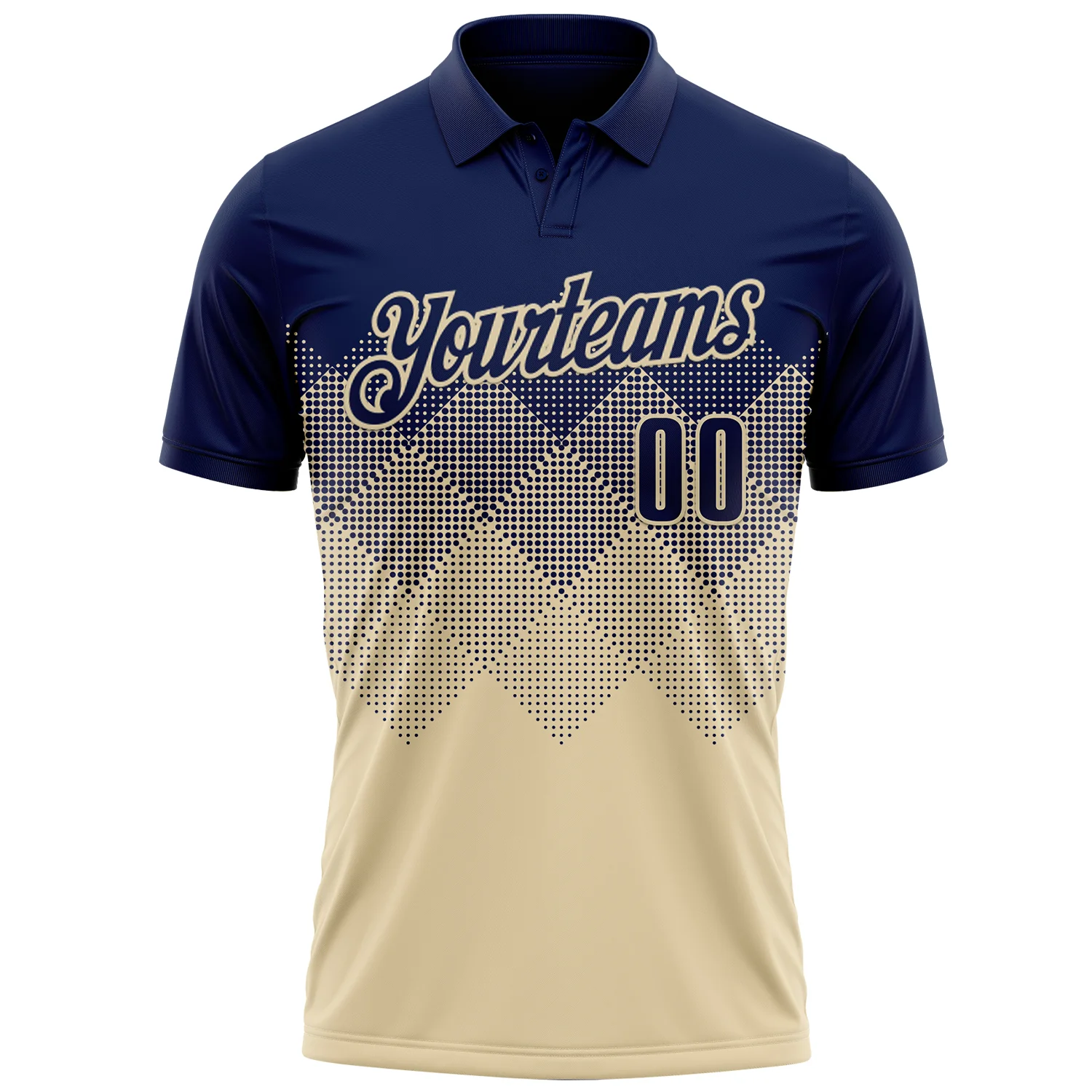 Custom Navy Cream 3D Gradient Square Shape Performance Polo Shirt