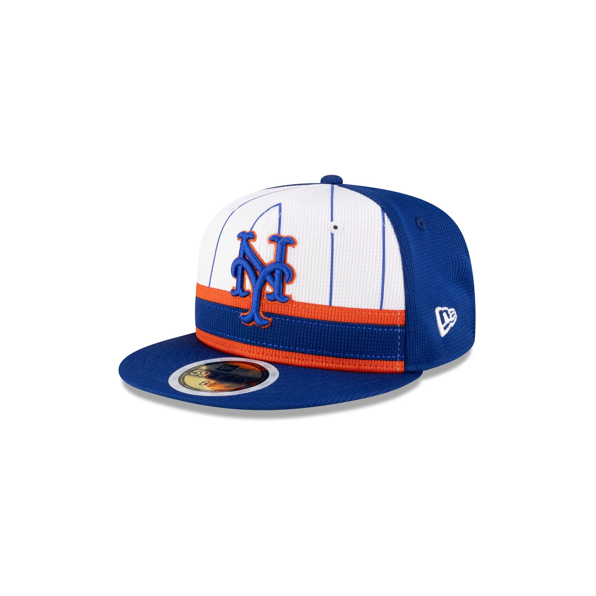 New York Mets 2025 Batting Practice Pinstripe Kids 59FIFTY Fitted Hat