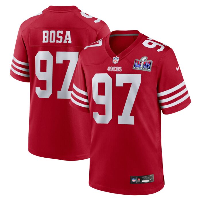 Men’s San Francisco 49ers Nick Bosa Nike Scarlet Super Bowl LVIII Game Jersey