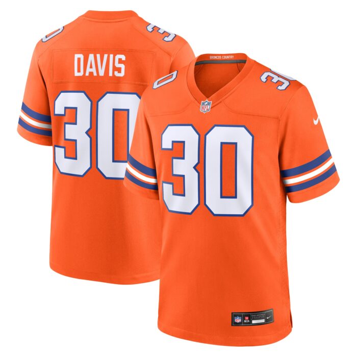 Men’s Denver Broncos Terrell Davis Nike Orange Mile High Collection 1977 Throwback Retired Player Game Jersey