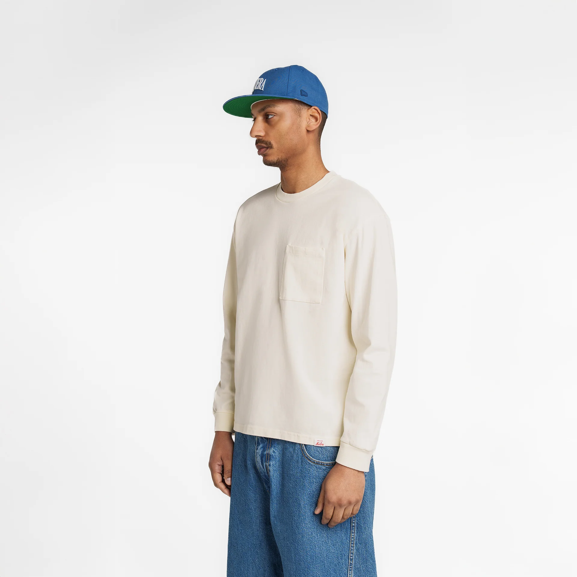 New Era Branded Alden Heavyweight Chrome White Long Sleeve Pocket T-Shirt