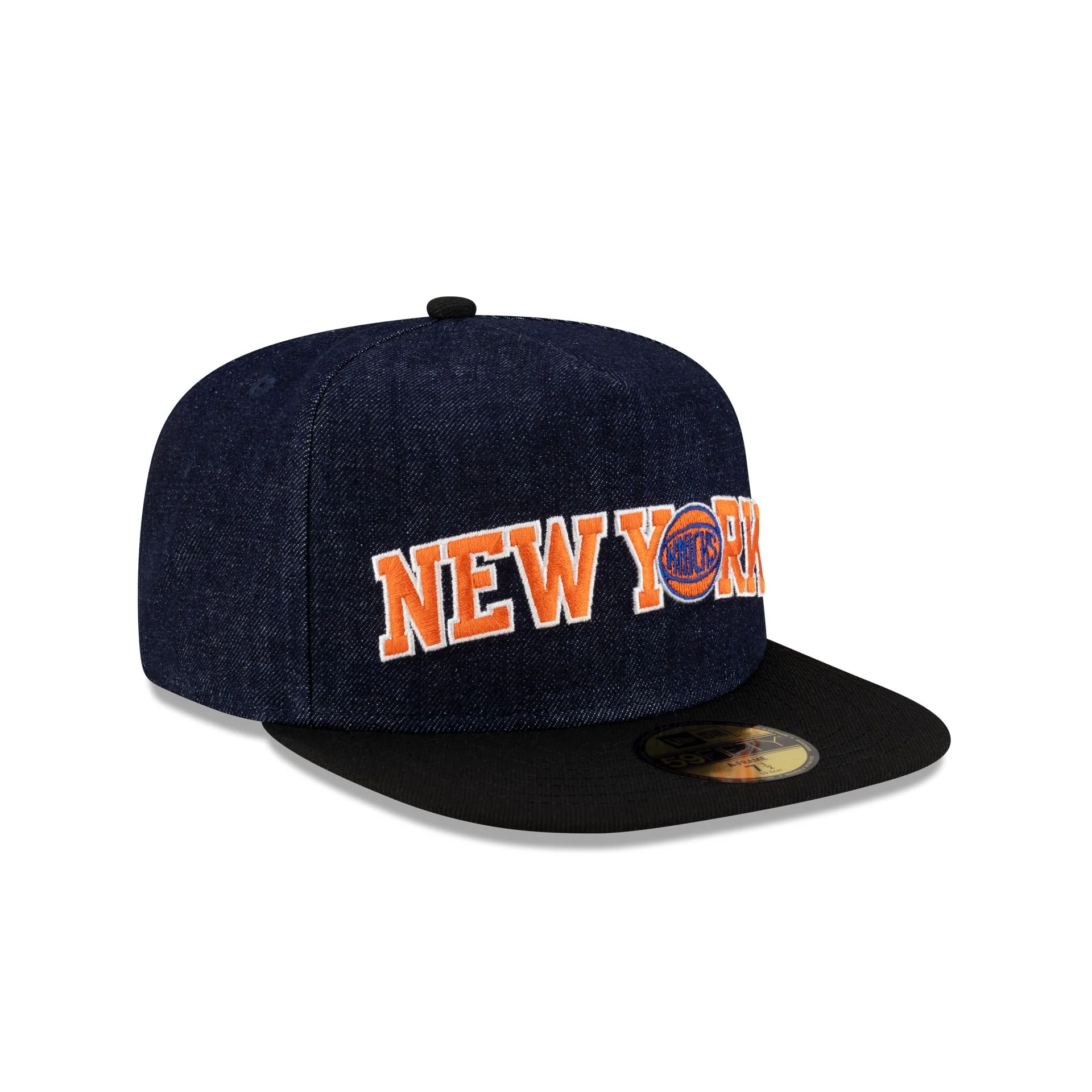 New York Knicks Navy Denim 59FIFTY A-Frame Fitted Hat