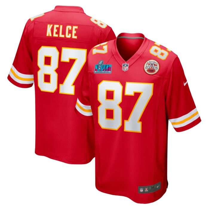 Men’s Kansas City Chiefs Travis Kelce Nike Red Super Bowl LVII (2022 Season) Patch Game Jersey