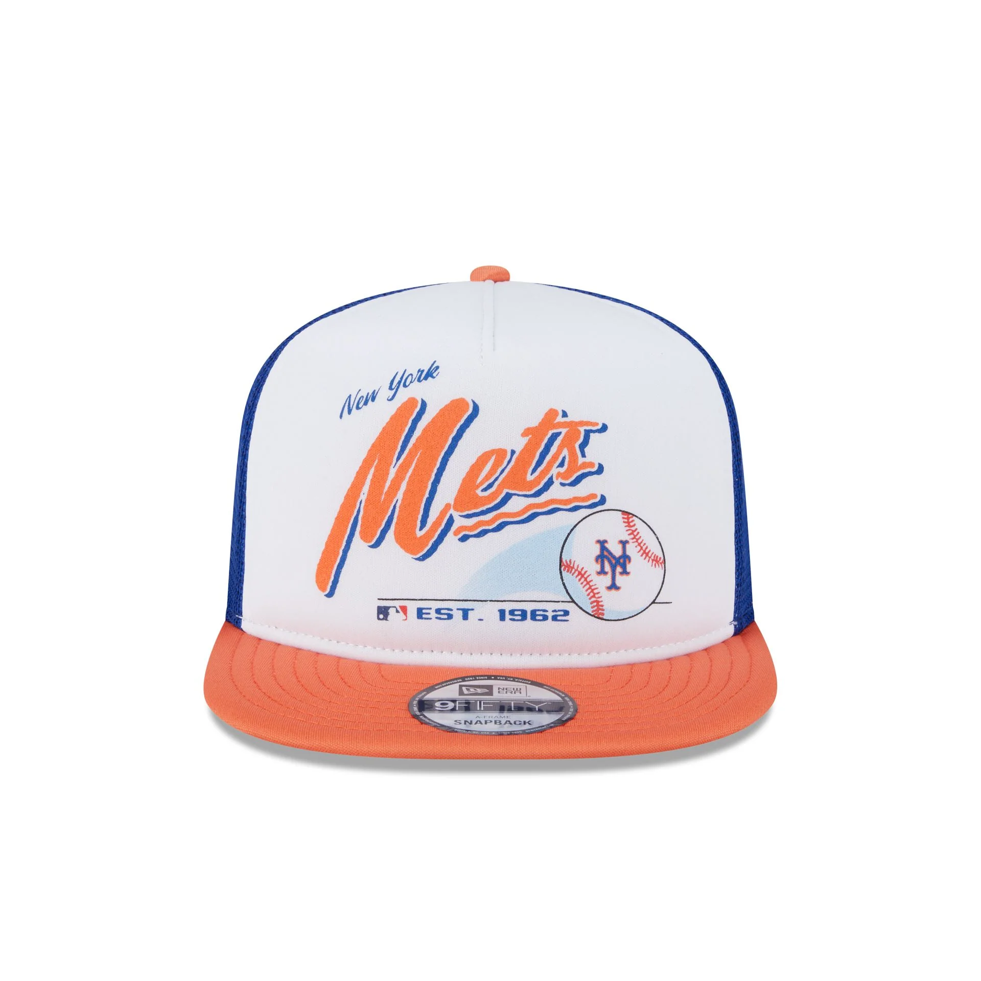 New York Mets Retro Script 9FIFTY A-Frame Trucker Hat