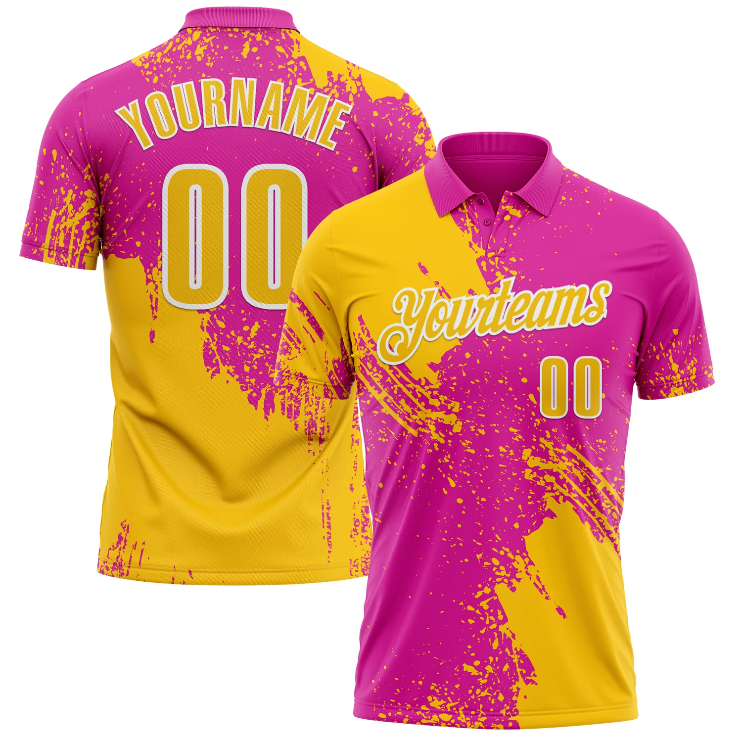 Custom Yellow Deep Pink-White 3D Pattern Design Abstract Brush Stroke Performance Polo Shirt