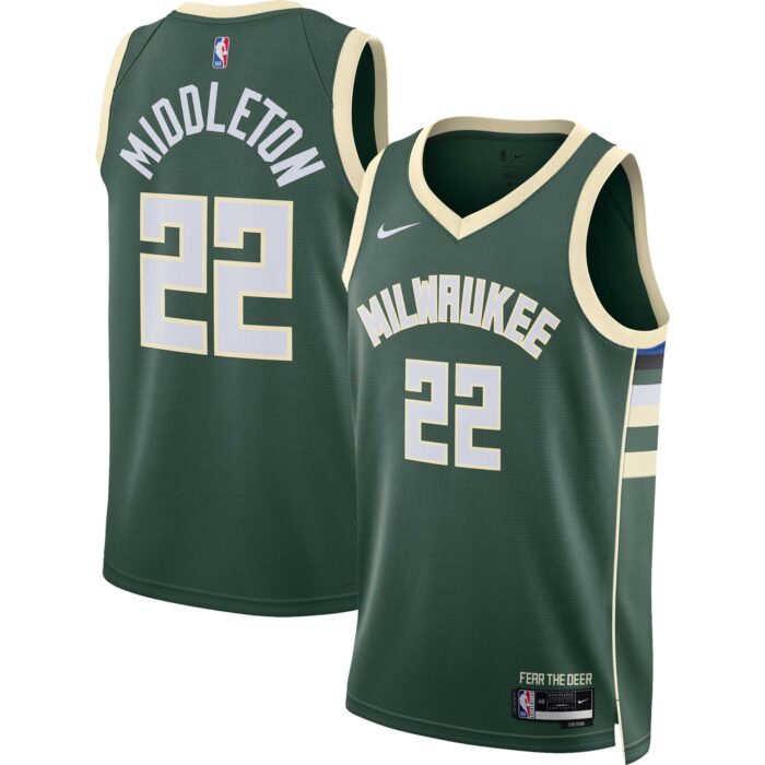 Unisex Milwaukee Bucks Khris Middleton Nike Hunter Green Swingman Jersey – Icon Edition
