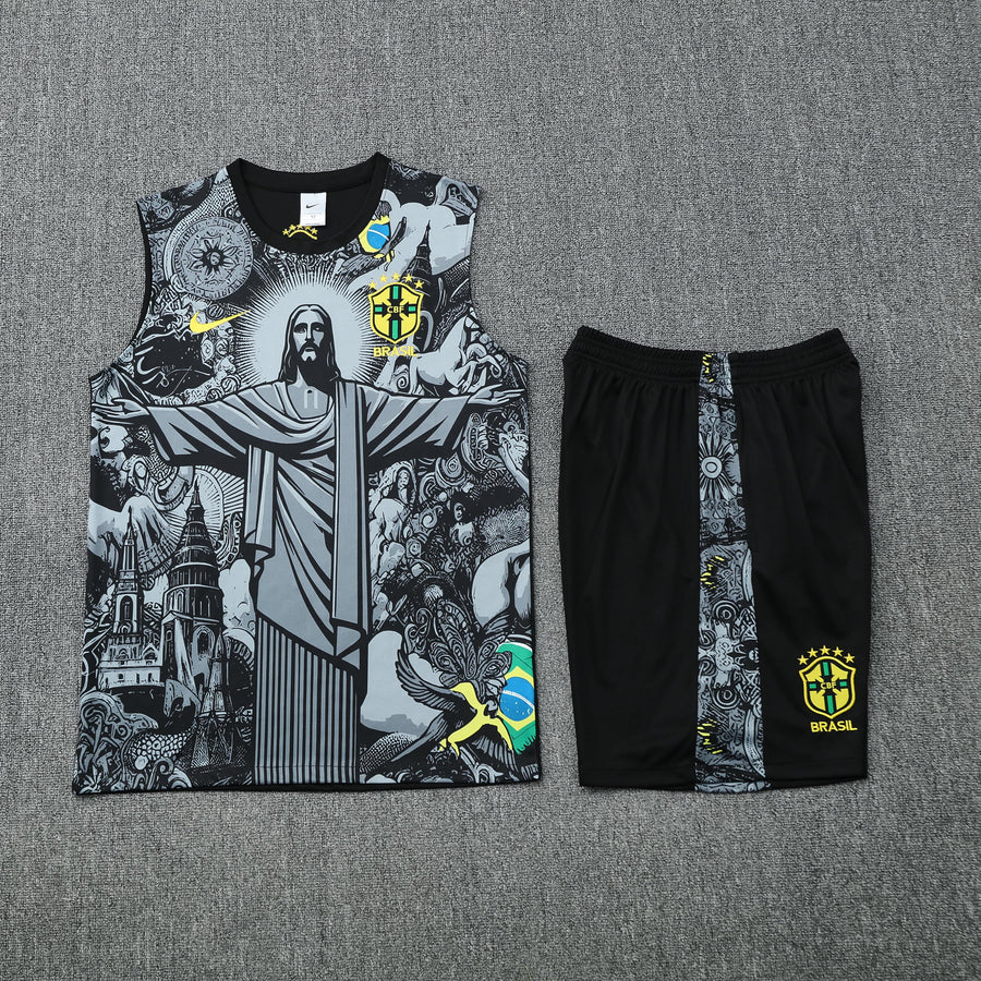 Kit Tank Top + Shorts Brazil Christ the Redeemer Gray Training 25/26
