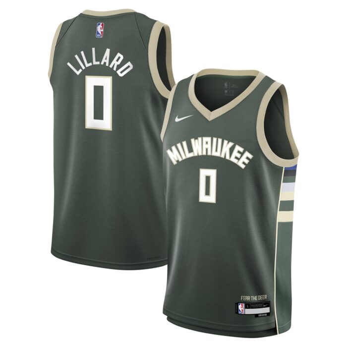 Youth Milwaukee Bucks Damian Lillard Nike Hunter Green Swingman Jersey – Icon Edition