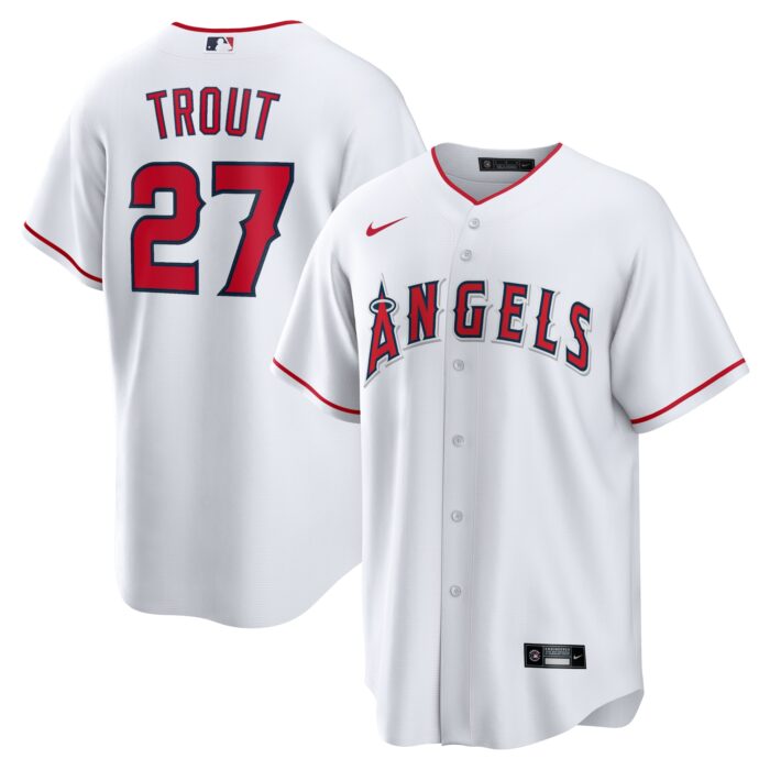 Men’s Los Angeles Angels Mike Trout Nike White Home Replica Player Name Jersey