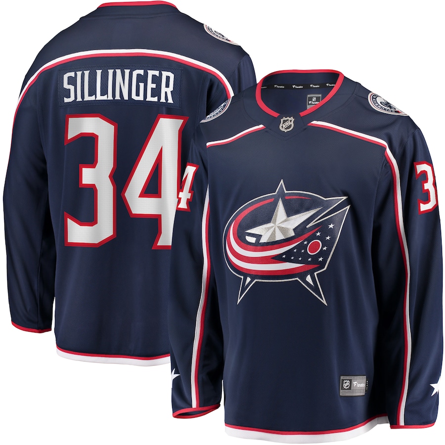 Men's Columbus Blue Jackets 34 Cole Sillinger Fanatics Branded Navy Home Breakaway Player Jersey