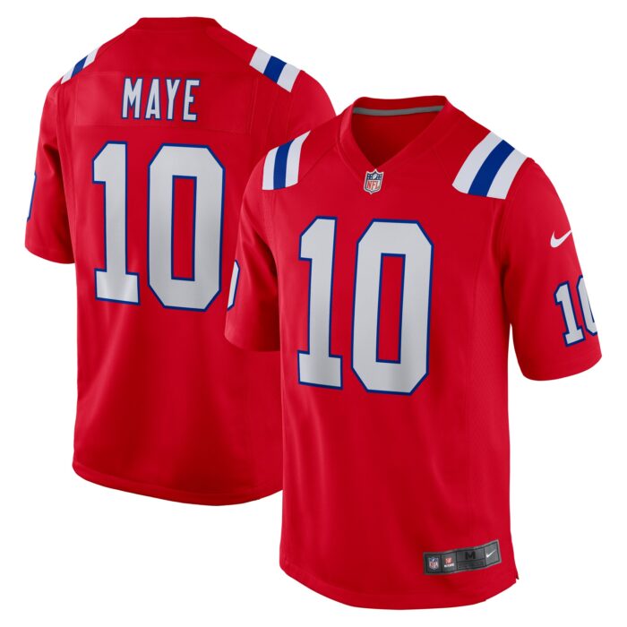 Men’s New England Patriots Drake Maye Nike Red 2024 NFL Draft First Round Pick Player Game Jersey
