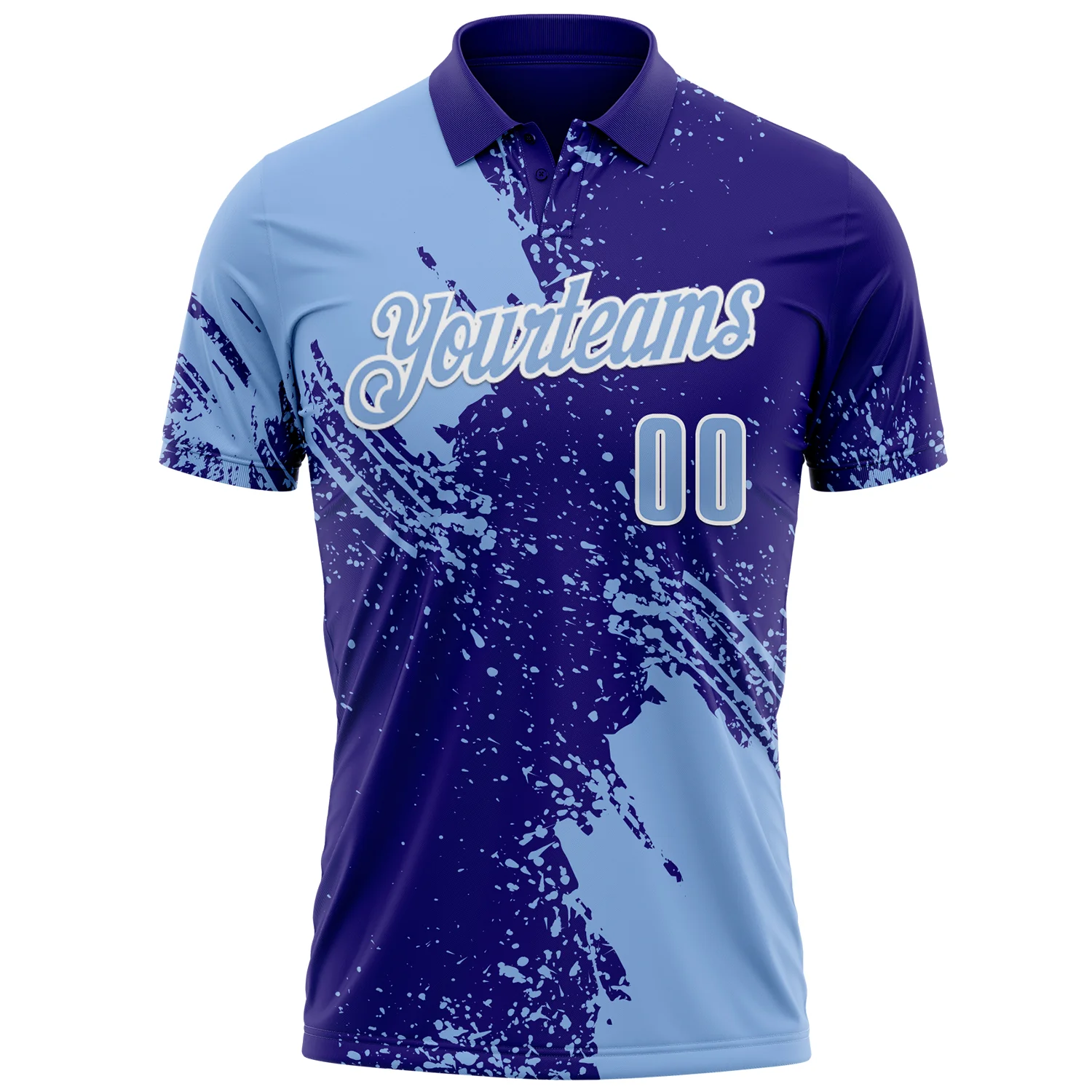 Custom Light Blue Dark Purple-White 3D Pattern Design Abstract Brush Stroke Performance Polo Shirt