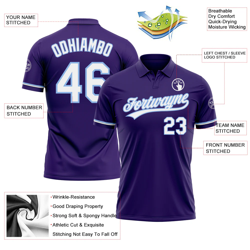 Custom Purple White-Light Blue Performance Vapor Golf Polo Shirt