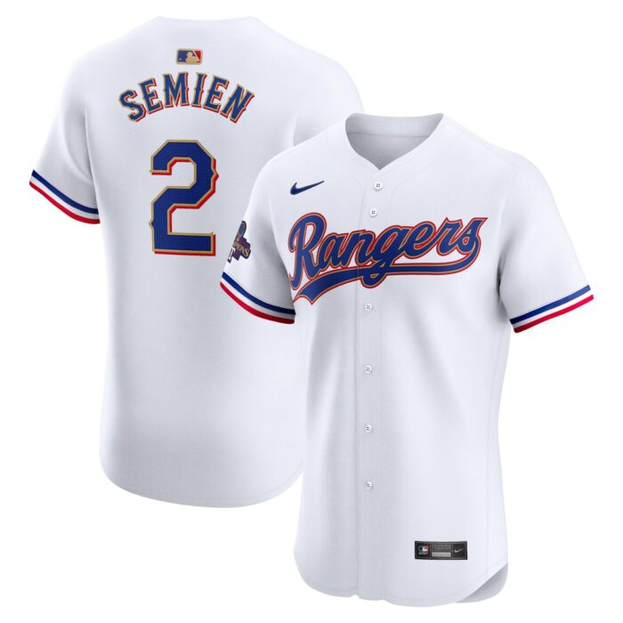Men’s Texas Rangers Marcus Semien Nike White 2024 Gold Collection Elite Player Jersey
